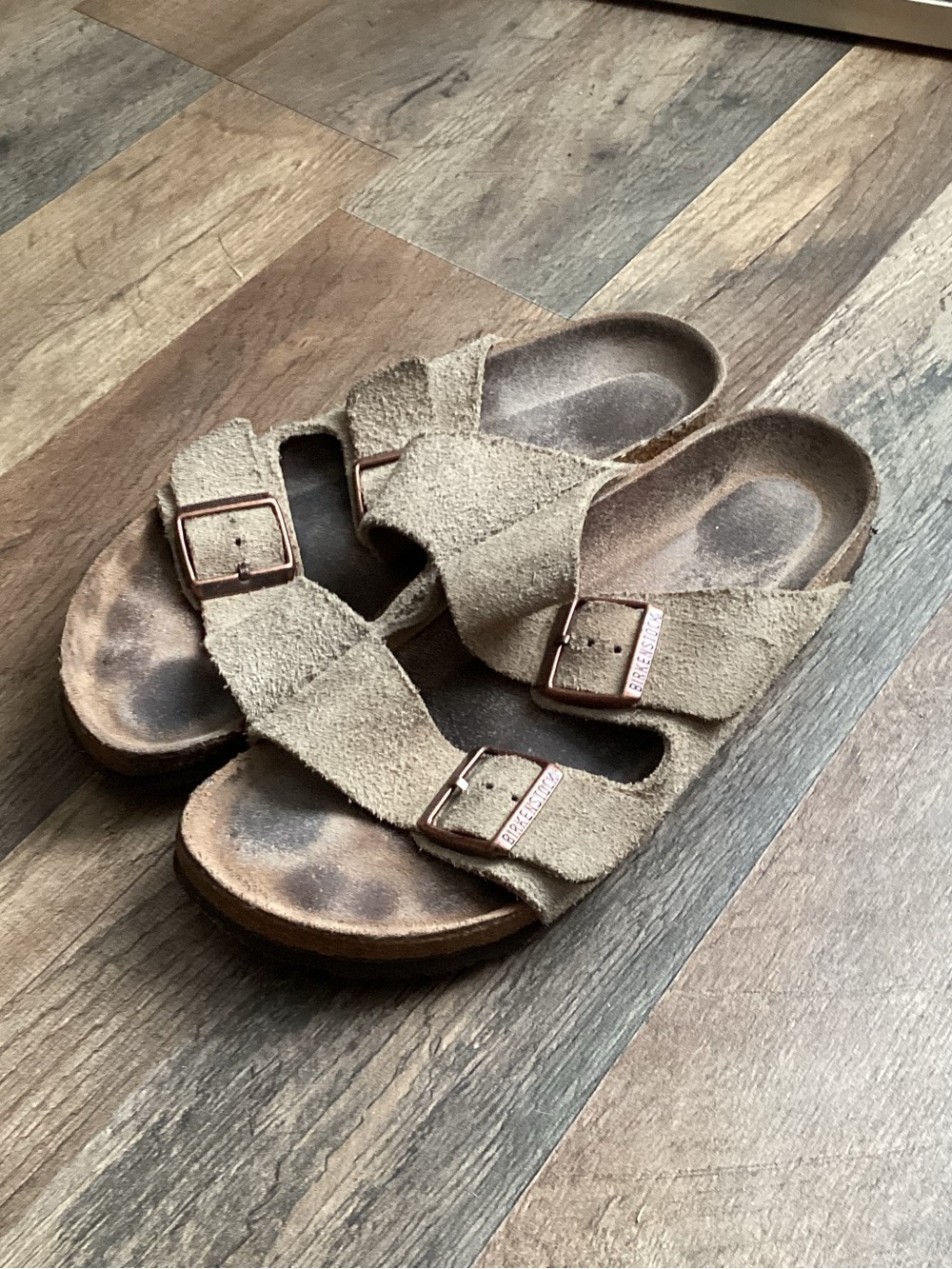 Birkenstock Suede Double-Buckle Sandals in Tan